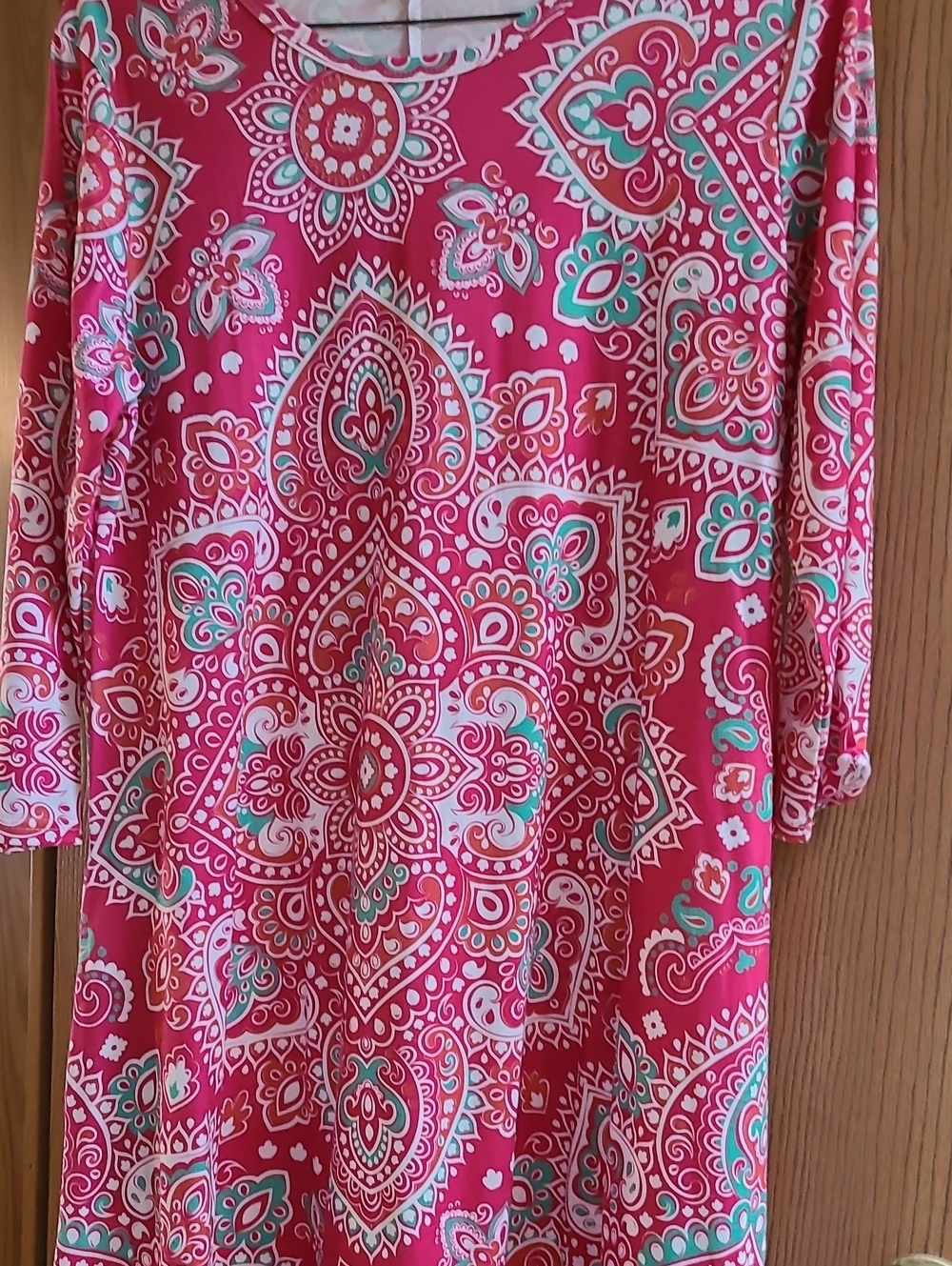Pink Paisley Shift Dress with Turquoise Accents